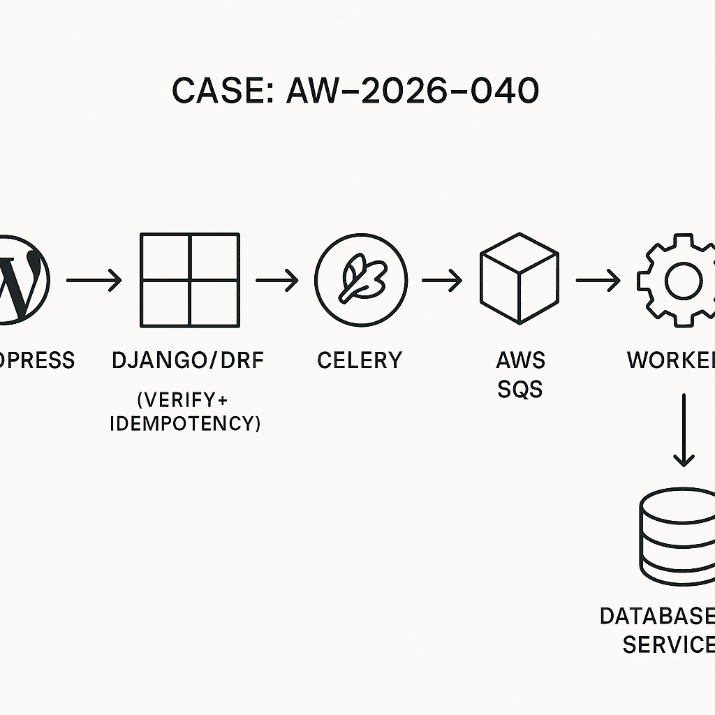 Production-Grade Webhook Ingestion for AI Automations (Django + Celery + SQS) with a WordPress Bridge